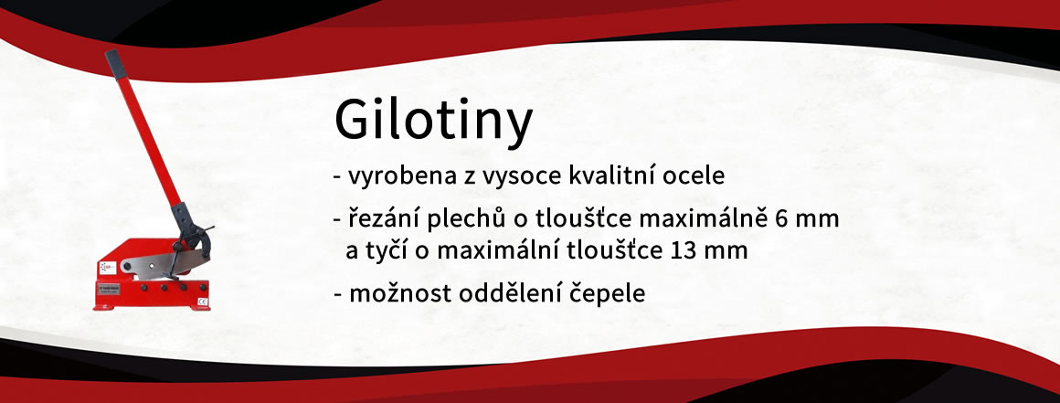 Gilotiny, řezání plechu a tyčí, možnost oddeleni čepele