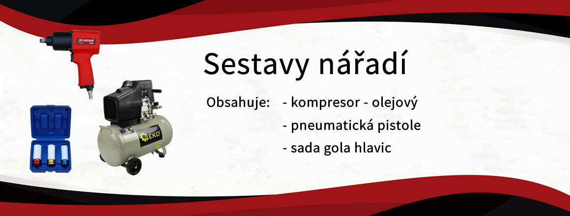 Sestavy nářadí, kompresor, pneumatická pistole, sada gola hlavíc